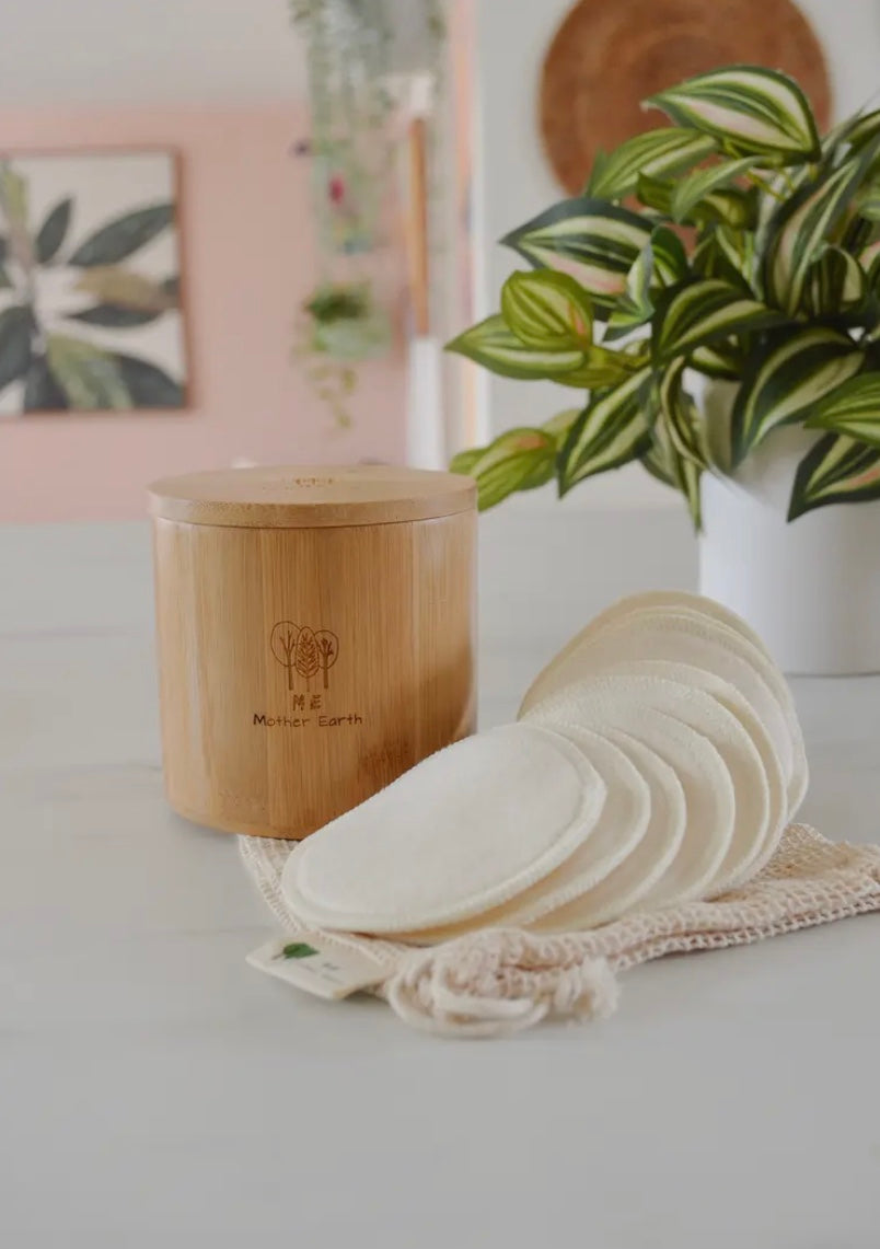 Bamboo Storage Box + Hemp Cotton Rounds Set