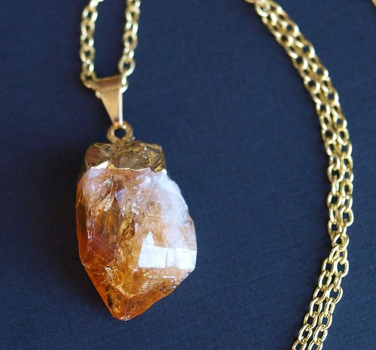 Silver + Raw Citrine Crystal Statement Necklace