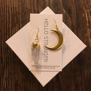 Crescent Moon + Quartz Earrings