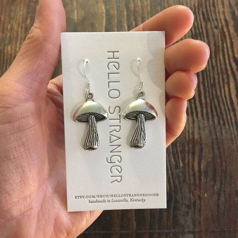 Silver Shroom Dangle Earrings